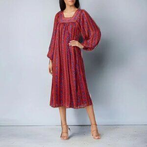 Sweet Baby Jamie red floral boho peasant midi dress S